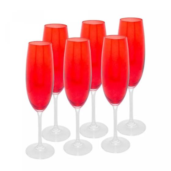 Imagem de Conjunto 6 Taças de Champanhe de Cristal Ecológico Banquet Vermelho 200ml - Wolff