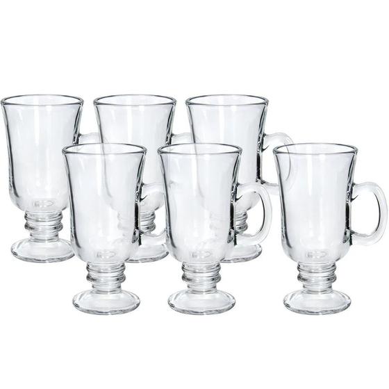 Conjunto 6 Taças para Cappuccino com Alça e Pé de Vidro Lyor Transparente 250ml Menor preço em Conjunto 6 Taças para Cappuccino com Alça e Pé de Vidro Lyor Transparente 250ml