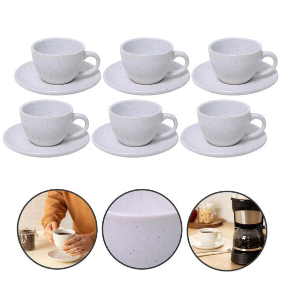 Imagem de Conjunto 6 Xícaras Café Chá Com Pires 85ml Cerâmica Premium