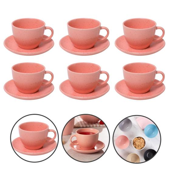 Imagem de Conjunto 6 Xícaras Café Chá Com Pires 85ml Cerâmica Premium