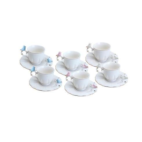 Imagem de Conjunto 6 Xícaras Café Porcelana Birds Pássaro Colorido