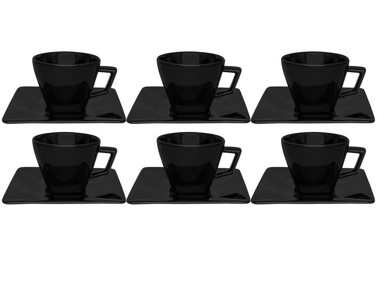 Imagem de Conjunto 6 Xicaras Chá com Pires Quadrada 190ml Oxford Quartier Porcelana Preta