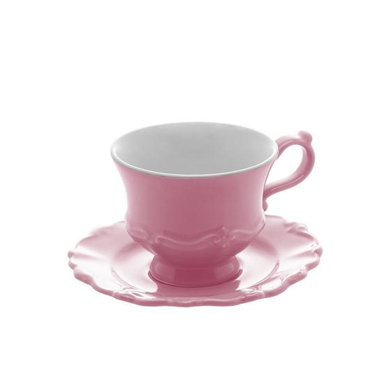 Imagem de Conjunto 6 Xícaras Chá Porcelana com Pires 200ml Fancy 17747 Wolff Rose