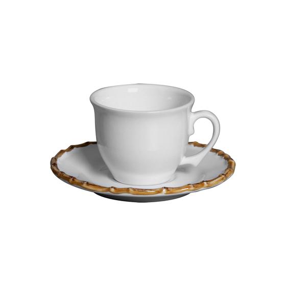 Imagem de Conjunto 6 Xícaras com Pires Cerâmica Bambu Branco 200ml - Scalla