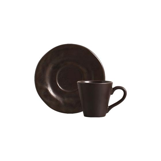Imagem de Conjunto 6 Xícaras com Pires Cerâmica Ocre Preto 150ml - Scalla