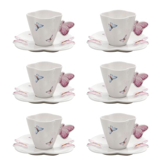 Imagem de Conjunto 6 Xícaras de Café de Porcelana Borboletas 100ml