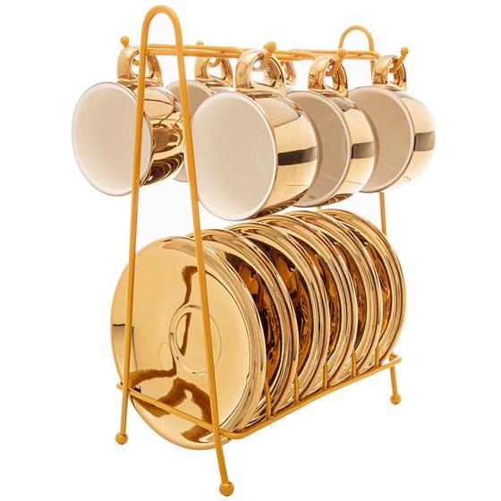 Conjunto 6 xícaras de porcelana para café com suporte Versa dourado Wolff 90 ml Menor preço em Conjunto 6 xícaras de porcelana para café com suporte Versa dourado Wolff 90 ml