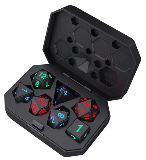 Imagem de Conjunto 7 Dados RPG de Mesa Led Recarregável Case RGB