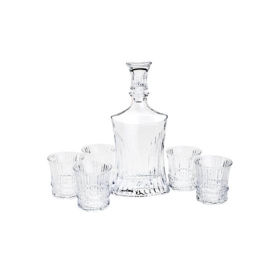 Imagem de Conjunto 7 peças para whisky com 1 garrafa 550ml e 6 copos 240ml de cristal transparente Rojemac - 26643
