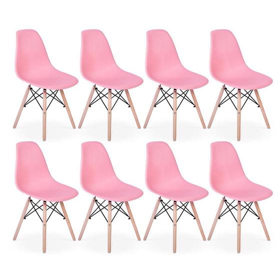 Imagem de Conjunto 8 Cadeiras Charles Eames Eiffel Wood Base Madeira - Rosa