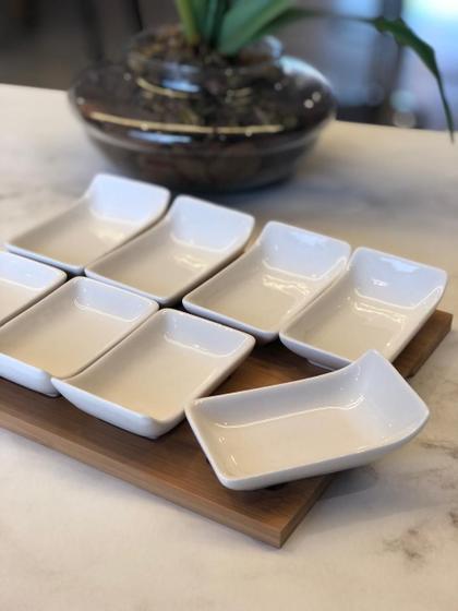 Imagem de Conjunto 8 Petisqueiras de Porcelana Com Tábua de Bambu