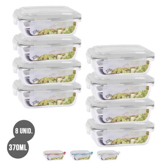 Conjunto 8 Potes 370ml Hermético Vidro Marmita 4 travas Menor preço em Conjunto 8 Potes 370ml Hermético Vidro Marmita 4 travas