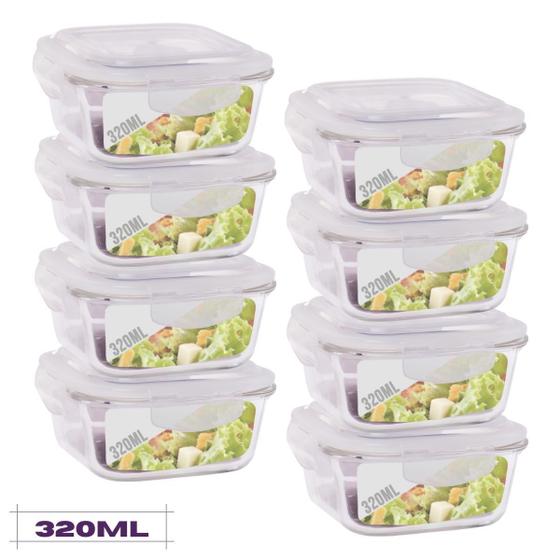 Imagem de Conjunto 8 Potes Quadrado Mantimentos Vidro 320 ml