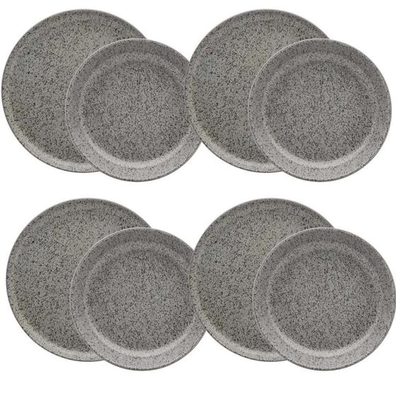 Imagem de Conjunto 8 Pratos Flat Gray 4 Rasos 4 Fundos