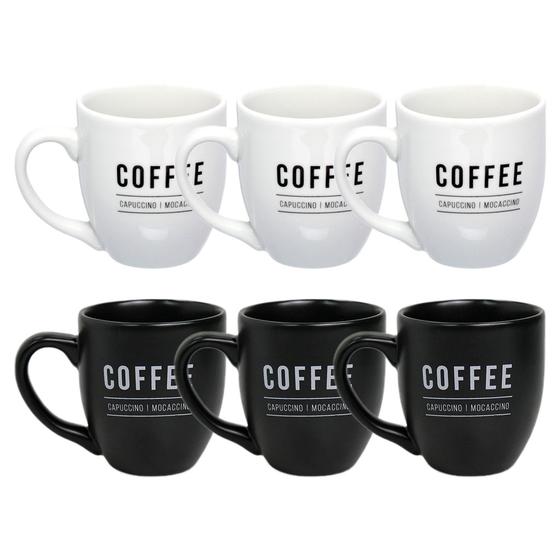 Imagem de Conjunto 8 Unidades Caneca 300ml Porcelana Preta & Branca Café Da manhã