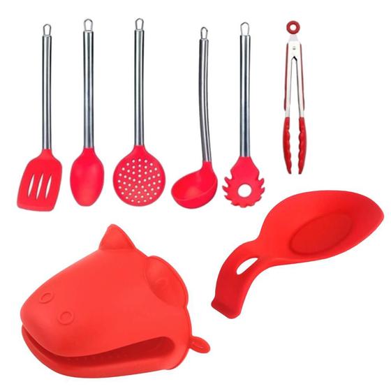 Imagem de Conjunto 8 Utensílios de Silicone Vermelho