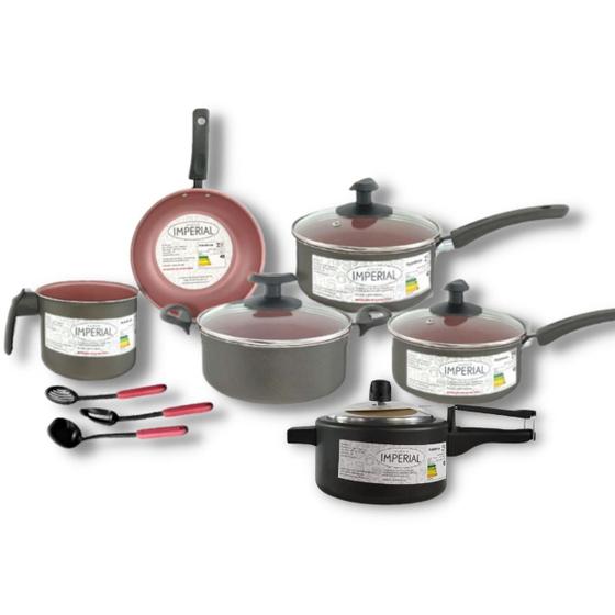 Conjunto 9 Peças Com Panela de Pressão 2l antiaderente teflon moderna Chumbo Rosa Menor preço em Conjunto 9 Peças Com Panela de Pressão 2l antiaderente teflon moderna Chumbo Rosa