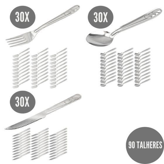 Imagem de Conjunto 90 Talheres Inox Luxo Garfo Colher Faca Polido Bar
