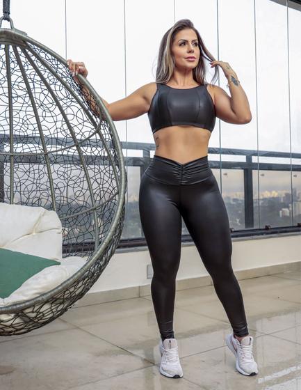 Imagem de Conjunto Academia de Cirrê com Calça Legging e Cropped sem Bojo - Fitmoda