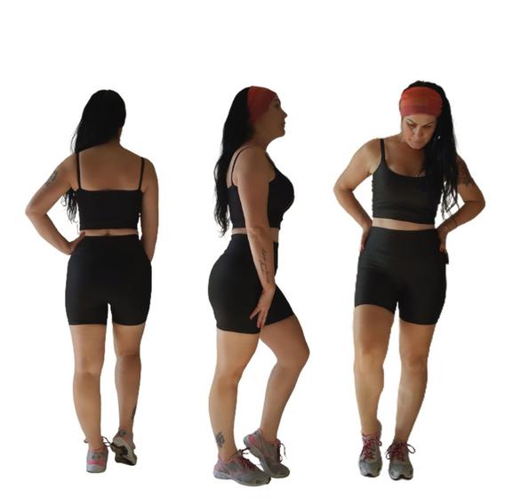 Imagem de Conjunto Academia Feminino Fitness Short e Top Suplex  Cor Preto Tam. M