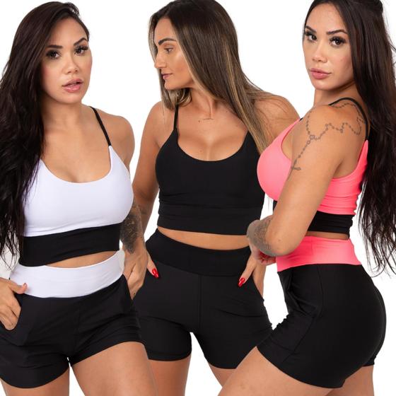 Imagem de Conjunto Academia Moda Fitness Top com Bojo e Short Cos Alto