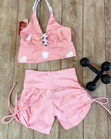 Imagem de Conjunto Academia Shorts e Top Cor Rosa Claro Tamanho P