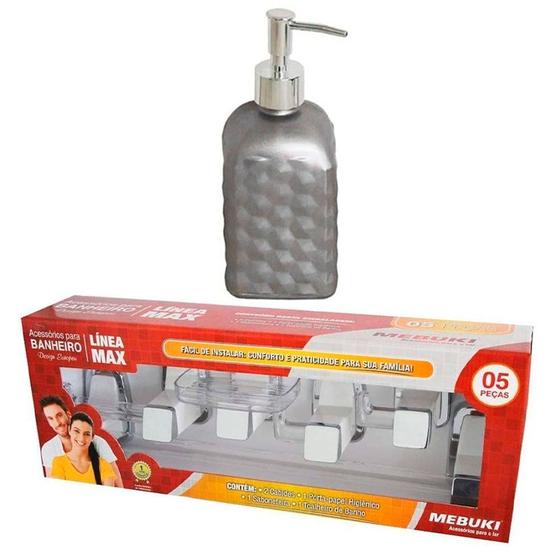 Conjunto Acessórios Para Banheiro Mebuki + Dispenser Liquido Menor preço em Conjunto Acessórios Para Banheiro Mebuki + Dispenser Liquido