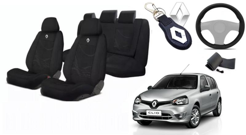 Imagem de Conjunto Aconchego Luxo Clio 2012-2018 + Volante + Chaveiro Tecido