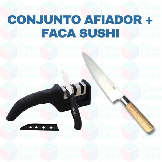 Imagem de Conjunto Afiador com Faquinha e Faca Japonesa para Sushi 1Un