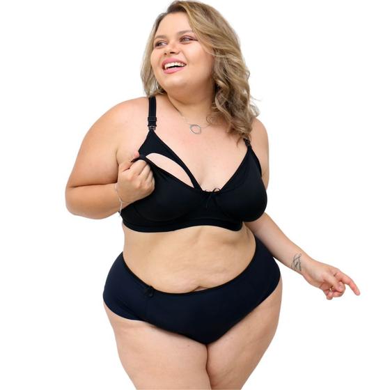 Imagem de Conjunto Amamentação Sutiã Com Fecho Click E Calcinha Alta