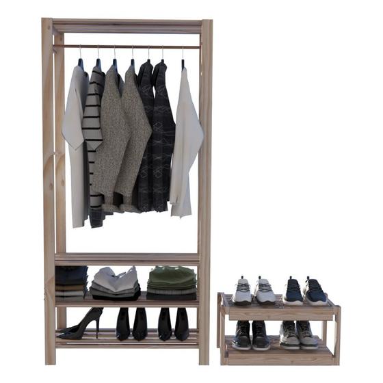 Imagem de Conjunto Aparador Sem Portas Expositor Exclusivo Para Sala 100% Pinus 60x50 e Arara Acetinado Reforçada Pronta Entrega De Qualidade