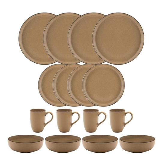 Imagem de Conjunto Aparelho De Jantar Completo 16 Peças Cerâmica Porcelana Oxford Flat Ocre