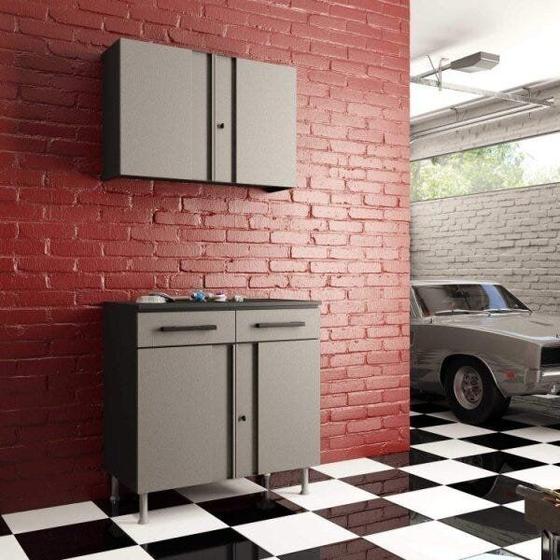 Imagem de Conjunto Armário Aéreo 2 Portas com Balcão 2 Portas 2 Gavetas Multibox