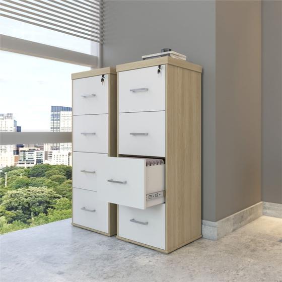 Imagem de Conjunto Arquivos com 4 Gavetas Cor Carvalho com Branco