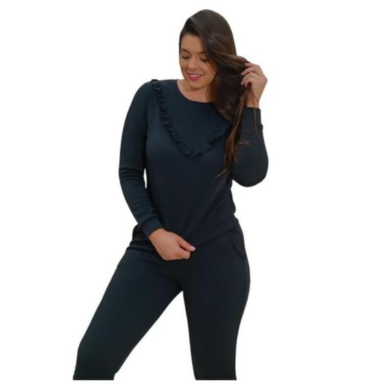 Imagem de Conjunto Babado Calça Blusa Manga Longa Plus Size Frio Inverno Gg