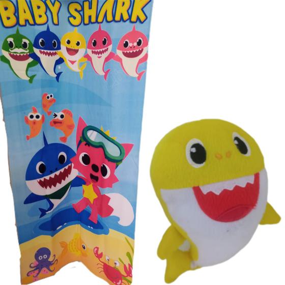 Imagem de CONJUNTO Baby Shark Toalha de Piscina + Pelúcia Amarelo Fofa