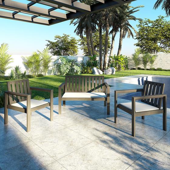 Imagem de Conjunto Banco 2 Lugares e Poltronas com Almofadas Madeira Maciça Orquídea Yescasa
