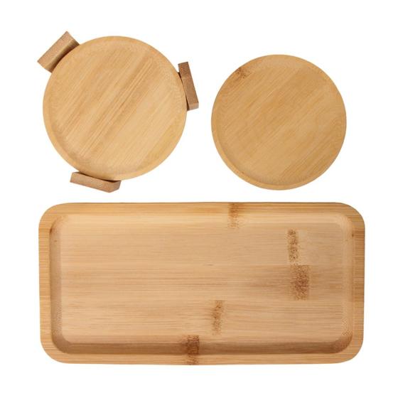 Imagem de Conjunto Bandeja Bambu Decorativa Servir Café + Porta Copos