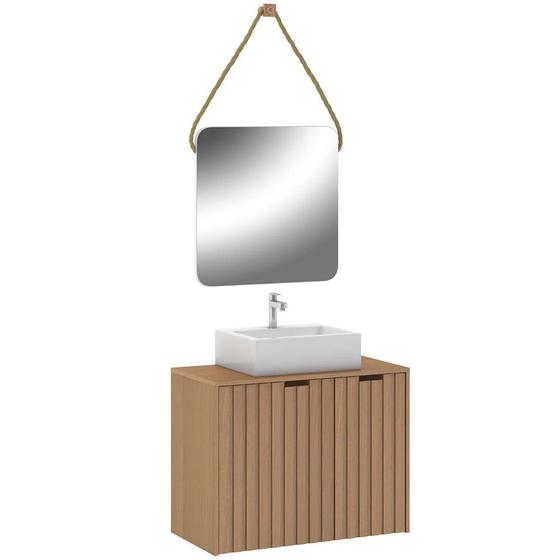 Imagem de Conjunto Banheiro Gabinete 60cm Com Cuba E Espelho Nice B06 Nogal Noce Amêndoa - Lyam Decor