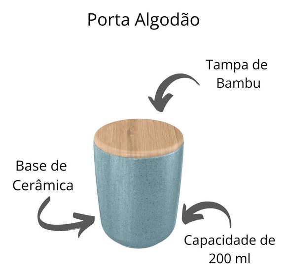 Imagem de Conjunto Banheiro Osaka Cerâmica Dispenser Escova Bambu