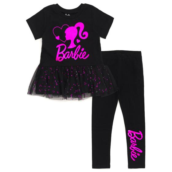 Imagem de Conjunto Barbie para Bebês: Camiseta e Calça (Preto/Rosa) - Tamanho 2T