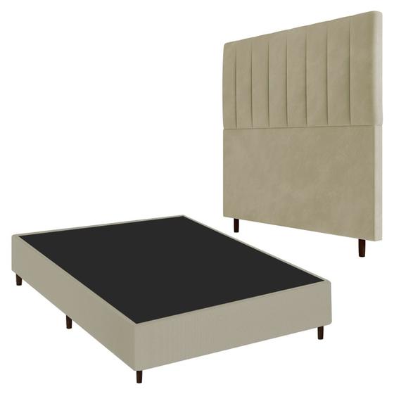 Imagem de Conjunto Base Cama Box Casal Bege e Cabeceira Itália 140cm Corano Bege - Desk Design