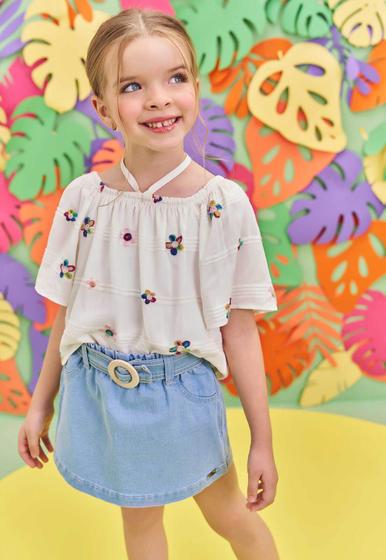 Imagem de Conjunto Bata Boxy Viscose Flores Short Saia Jeans Bellini Infanti