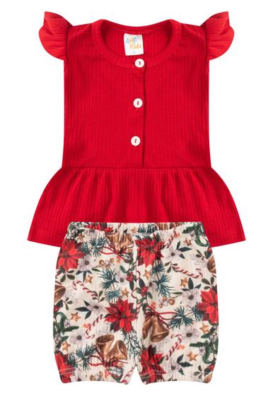 Imagem de Conjunto Bata Shorts Natal Canelado Bebê - Vermelho - Ame Kids