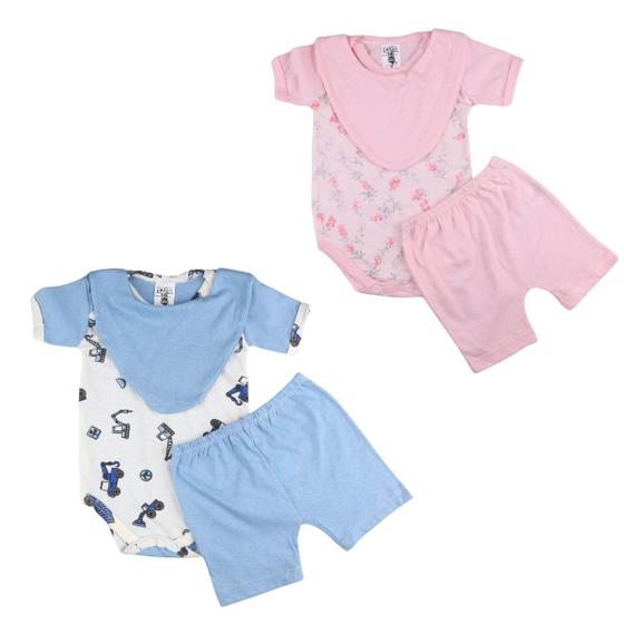 Imagem de Conjunto Bebe Body Babador Short Menino E Menina Maternidade