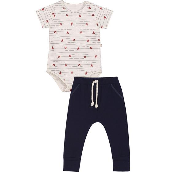 Imagem de Conjunto Bebê Body e Calça  Nini & Bambini Siri Branco e Marinho