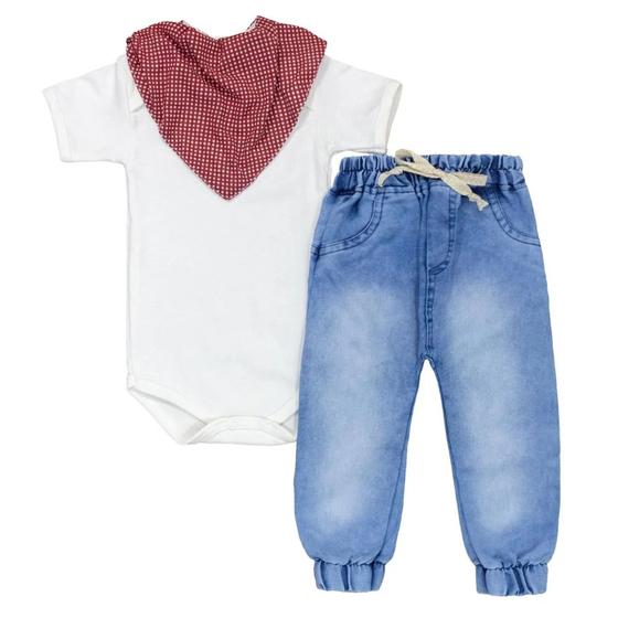 Imagem de Conjunto Bebê Calça Jeans Boddy e Bandana