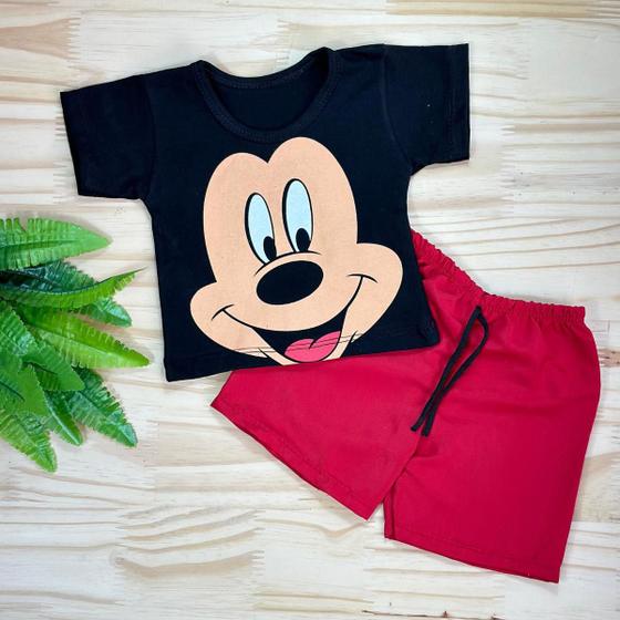 Imagem de Conjunto Bebê Camiseta + Shorts Mickey Kit 2 Peças Roupa Bebe Menino Mesversário