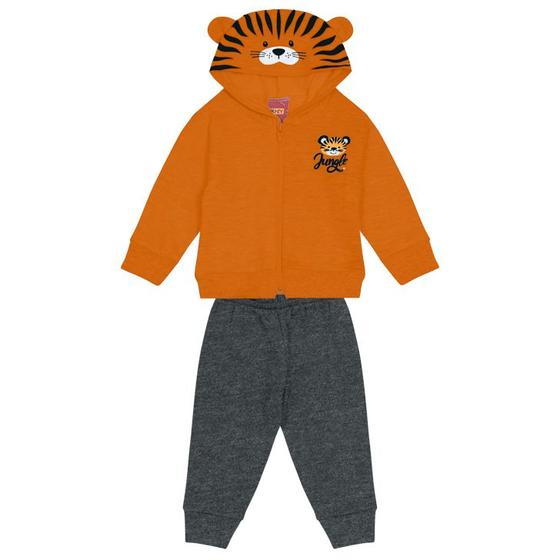 Imagem de Conjunto Bebê Casaco Blusão Com Touca e Calça Moletom Mescla
