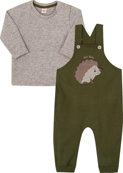 Imagem de Conjunto Bebê Jardineira e Camiseta   Nini&Bambini  Porco Espinho Verde e Mescla